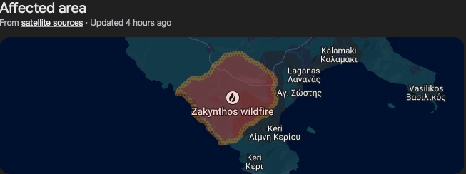 Affected area of Zakynthos which has been affected by wildfires
